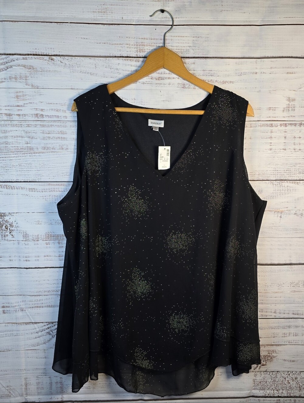 Avenue 22/24 Black Glitter‎ Starburst Sleeveless Blouse Plus Size NWT
